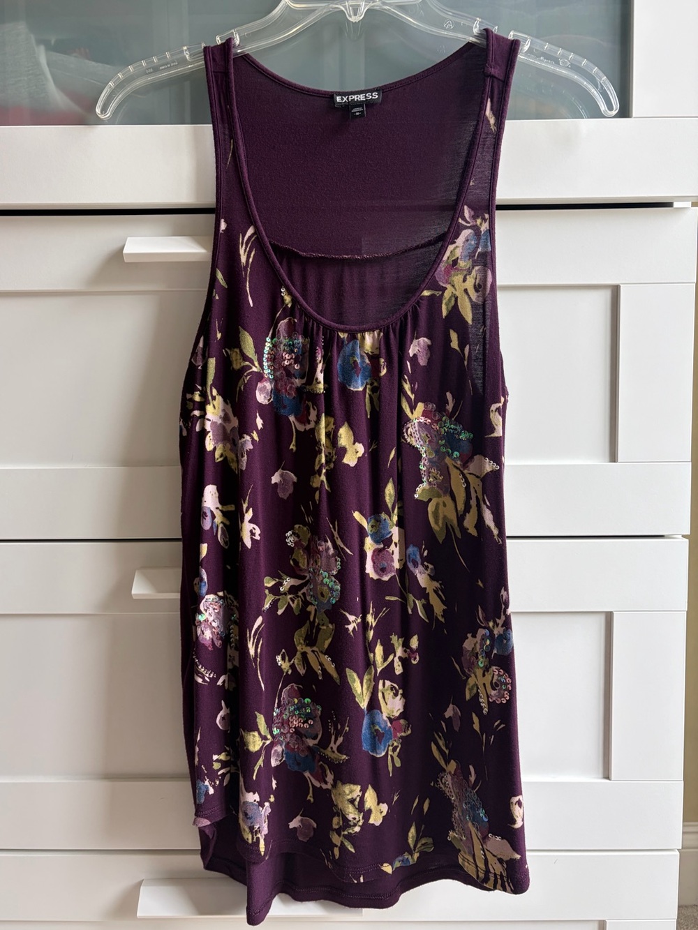Express Plum Floral Scoop Neck Tank Top